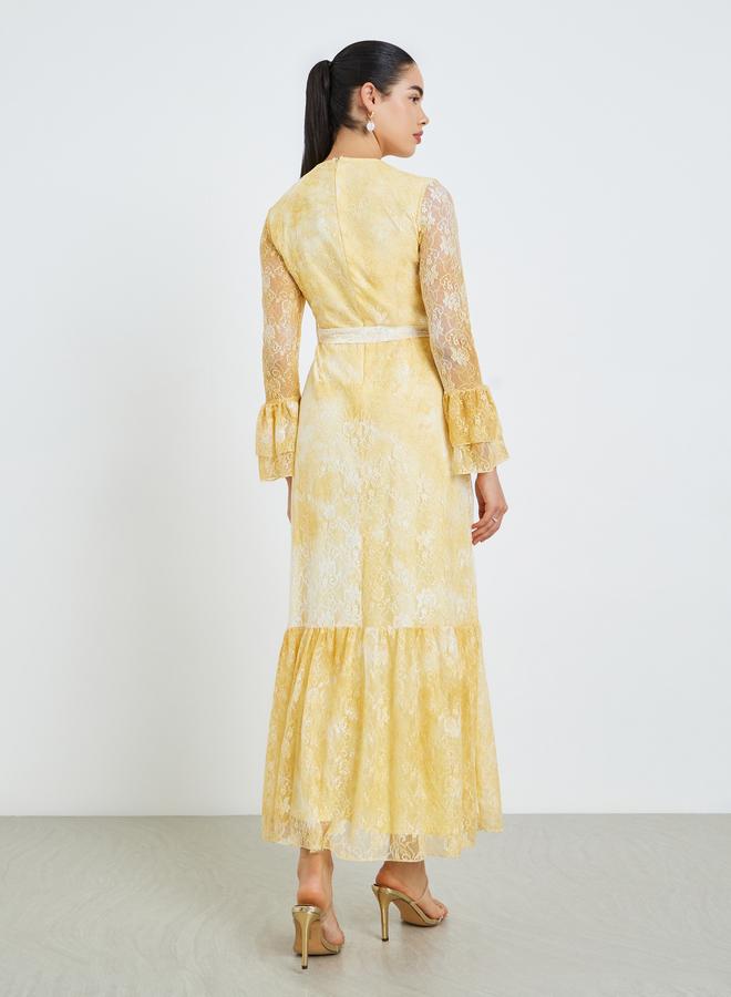 ستايلي فستان طويل من الدانتيل بحافة مكشكشة للنساء - Image 3